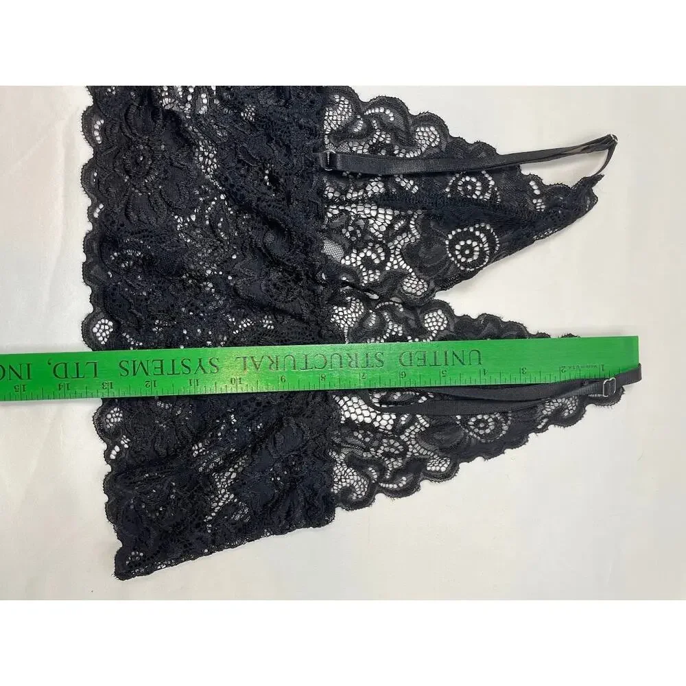 Women's Sheer Black Lace Bralette Sexy Lingerie‎ Deep V Cropped Top Boho Small